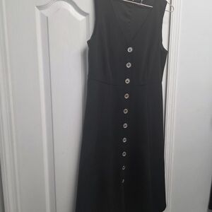Tommy Hilfiger Black Sleeveless Midi Dress with Silver Buttons